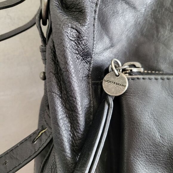 Lucky Brand Women\'s Black Leather Small Medium Backpack Purse Braided Hook Boho main image 11